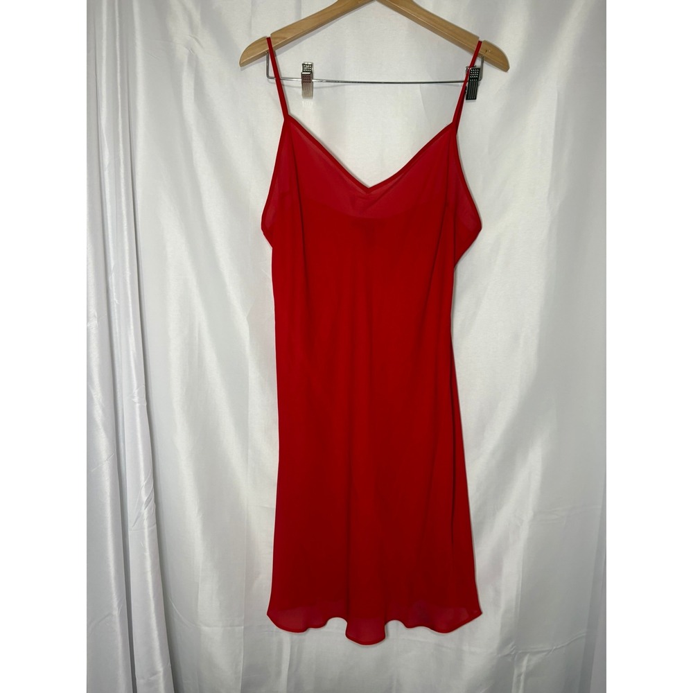 Lauren Ralph Lauren Red Sheer Slip Dress V-Neck Spaghetti Strap Size 14